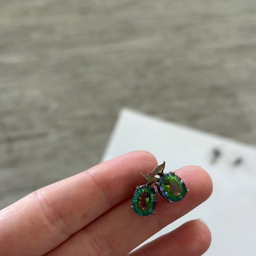 Mystic Topaz shades of green and blue stud Earrings with whale tail topper